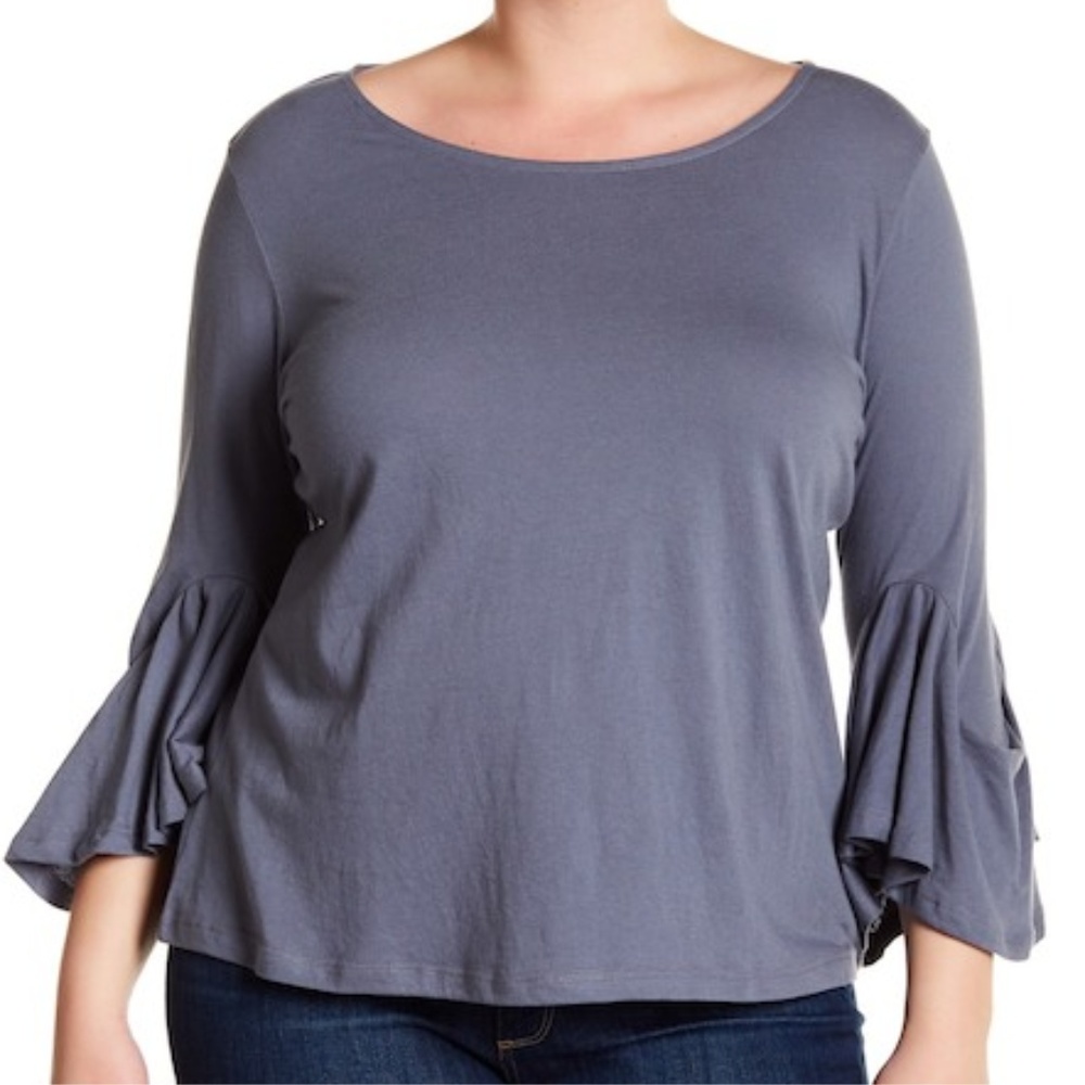 Women Top 3/4 Length Angel Sleeve Tee Gray XL